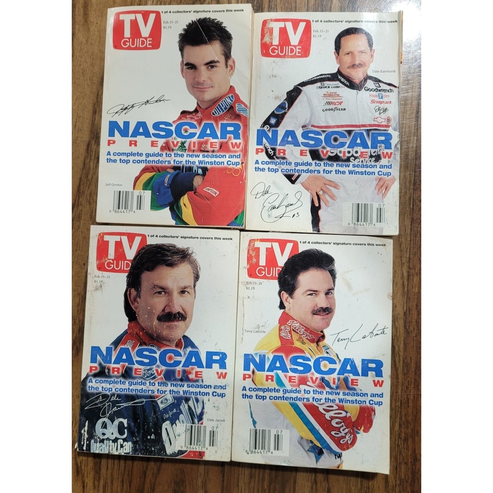 4 TV Guide Nascar Preview Feb 15-21, 1997 with Collectors' Signature Covers